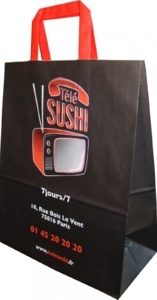 Sac papier poignées plates traiteur télé sushi