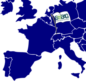 carte d'une partie de l'europe avec un drapeau BtoBag planté en Suisse